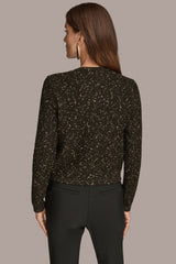Donna Karan | LONG SLEEVE METALLIC SPECKLED CARDIGAN