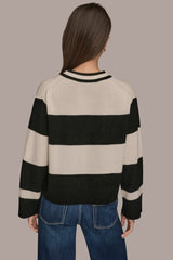 Donna Karan | STRIPED CREWNECK BOXY SWEATER