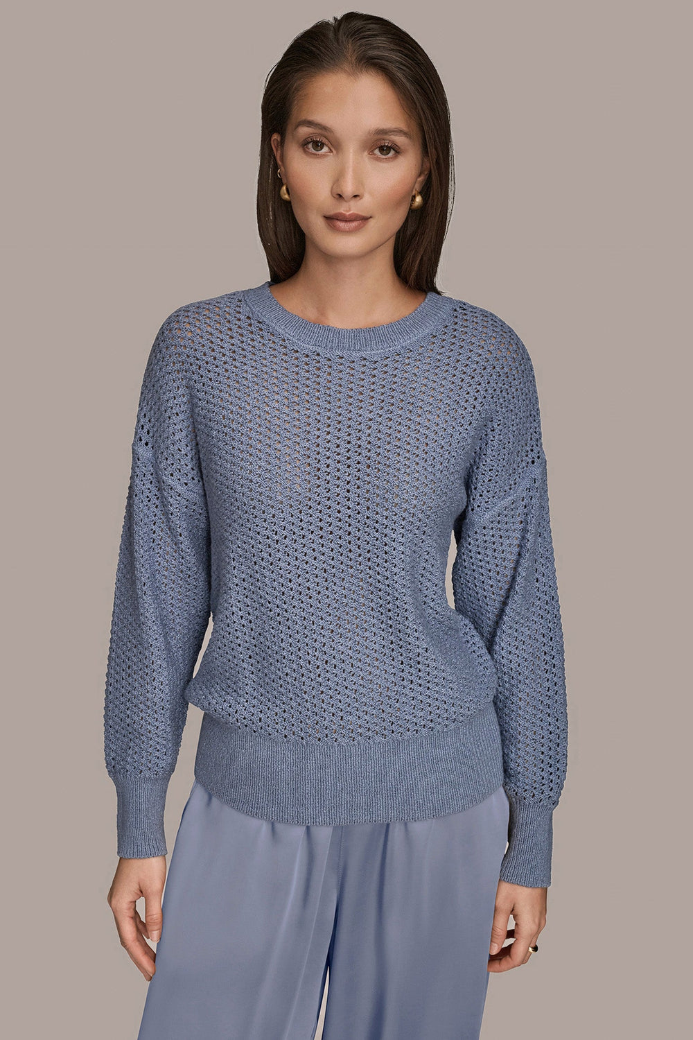 Donna Karan | LONG SLEEVE OPEN STITCH SWEATER