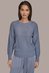 Donna Karan | LONG SLEEVE OPEN STITCH SWEATER