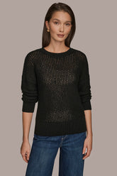Donna Karan | LONG SLEEVE OPEN STITCH SWEATER