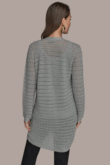 Donna Karan | METALLIC POINTELLE LONG OPEN CARDIGAN