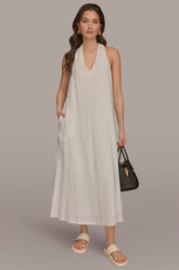 Donna Karan | TWIST-BACK MIDI HALTER DRESS