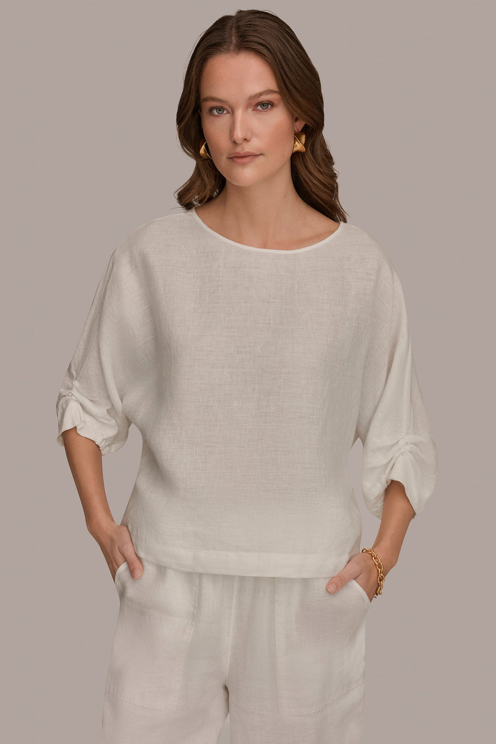 Donna Karan | LINEN TWIST CUFF SLEEVE BLOUSE