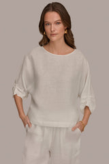 Donna Karan | LINEN TWIST CUFF SLEEVE BLOUSE