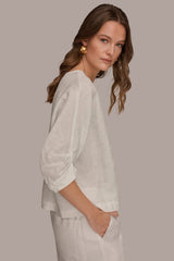Donna Karan | LINEN TWIST CUFF SLEEVE BLOUSE