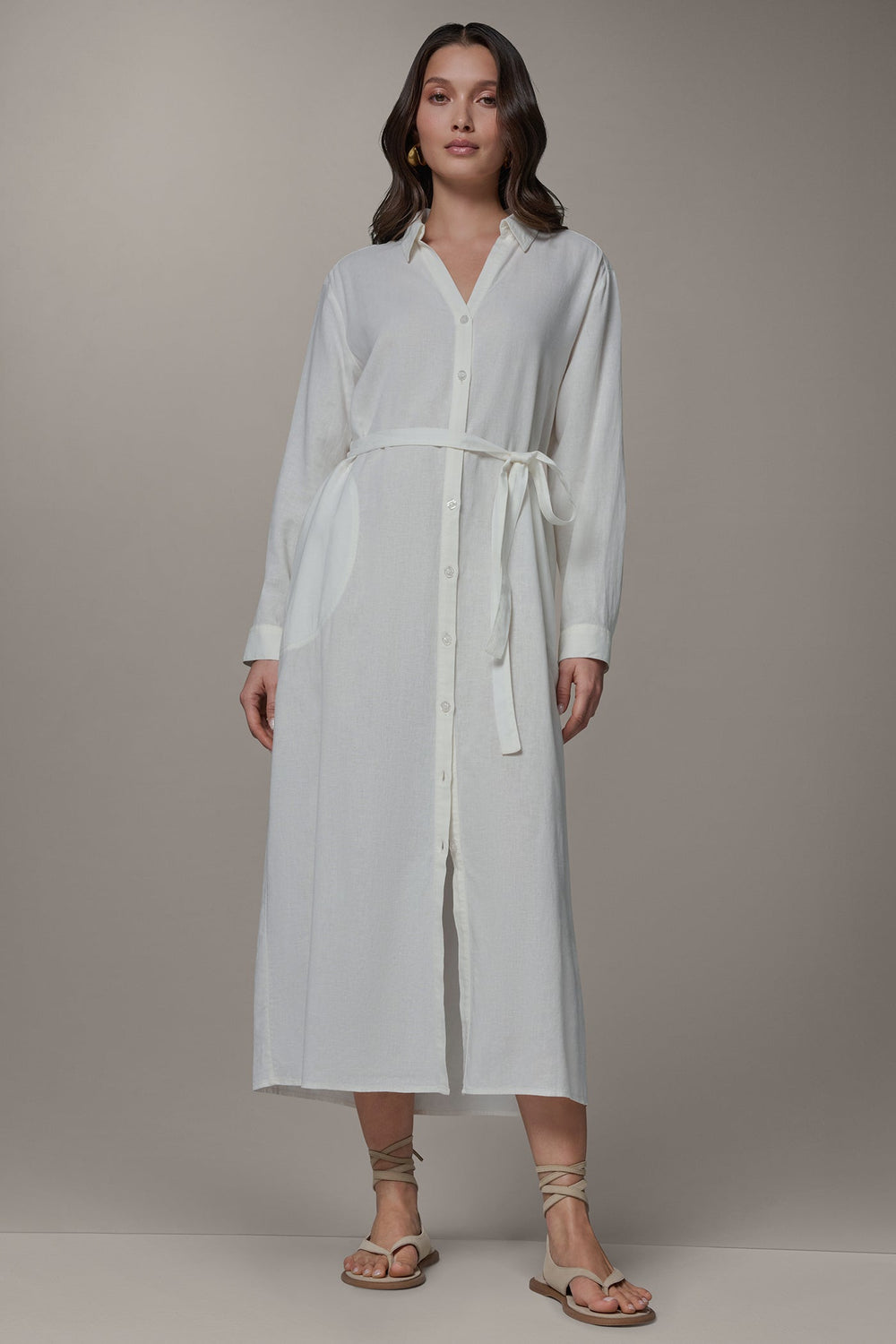 Donna Karan | LONG SLEEVE MIDI SHIRT DRESS