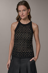Donna Karan | SLEEVELESS OPEN-STITCH HALTER SWEATER