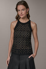 Donna Karan | SLEEVELESS OPEN-STITCH HALTER SWEATER