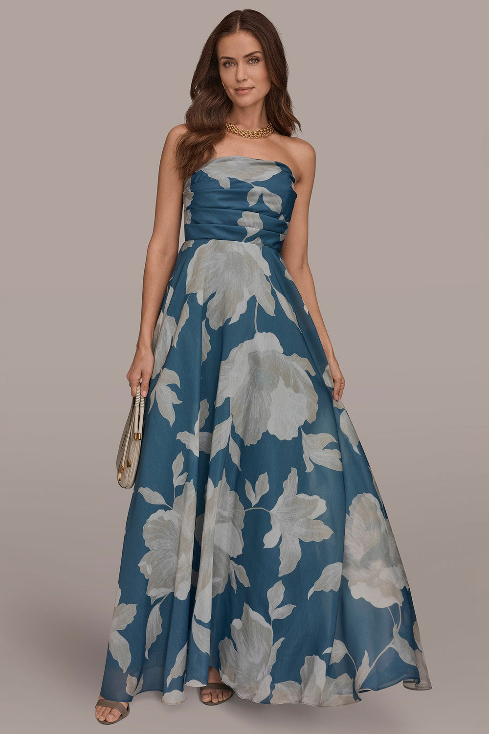 Donna Karan | ORGANZA STRAPLESS FLORAL PLEATED GOWN