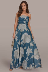 Donna Karan | ORGANZA STRAPLESS FLORAL PLEATED GOWN
