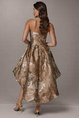 Donna Karan | BROCADE STRAPLESS PLEATED MIDI GOWN