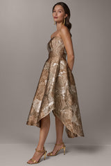 Donna Karan | BROCADE STRAPLESS PLEATED MIDI GOWN