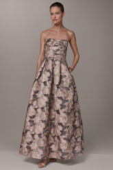 Donna Karan | FLORAL-JACQUARD STRAPLESS BALL GOWN