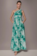 Donna Karan | CHIFFON FLORAL ONE-SHOULDER GOWN