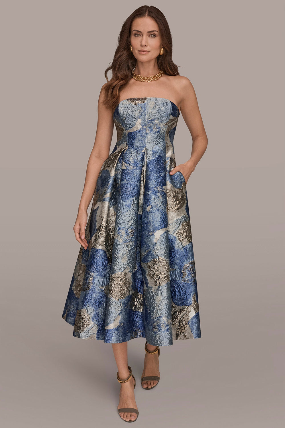 Donna Karan | METALLIC FLORAL-JACQUARD SLEEVELESS MIDI GOWN