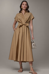 Donna Karan | SHORT SLEEVE TIE FRONT MAXI SHIRT DRESS