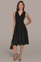 Donna Karan | SLEEVELESS BUTTON MIDI FIT AND FLARE DRESS