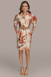 Donna Karan | FLORAL PUFF SLEEVE MINI SHIRT DRESS