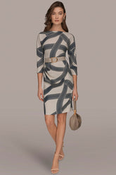Donna Karan | PRINTED 3/4 SLEEVE SHEATH DRESS
