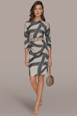 Donna Karan | PRINTED 3/4 SLEEVE SHEATH DRESS