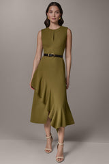 Donna Karan | SLEEVELESS RUFFLE MIDI HI-LOW DRESS