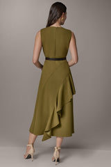 Donna Karan | SLEEVELESS RUFFLE MIDI HI-LOW DRESS