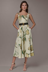 Donna Karan | COTTON-SATEEN PRINTED MIDI A-LINE DRESS