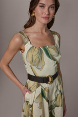 Donna Karan | COTTON-SATEEN PRINTED MIDI A-LINE DRESS