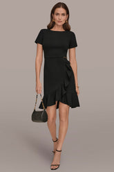 Donna Karan | SHORT SLEEVE RUFFLE SHEATH DRESS