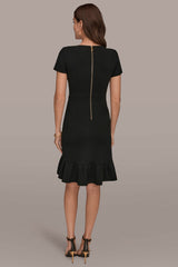 Donna Karan | SHORT SLEEVE RUFFLE SHEATH DRESS