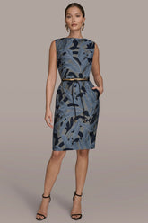 Donna Karan | JACQUARD SLEEVELESS COWL-NECK SHEATH DRESS