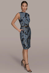 Donna Karan | JACQUARD SLEEVELESS COWL-NECK SHEATH DRESS