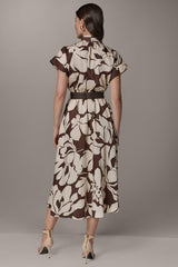 Donna Karan | SHORT SLEEVE FLORAL MIDI A-LINE DRESS