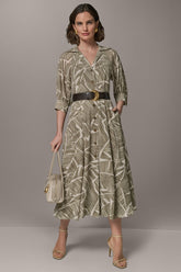 Donna Karan | ABSTRACT BELTED A LINE MIDI SHIRT DRESS