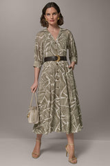 Donna Karan | ABSTRACT BELTED A LINE MIDI SHIRT DRESS