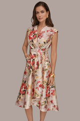 Donna Karan | DUPIONI FLORAL WRAP DRESS
