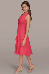Donna Karan | SLEEVELESS BUTTON MIDI FIT AND FLARE DRESS
