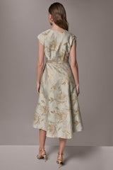 Donna Karan | FLORAL-JACQUARD MIDI WRAP DRESS