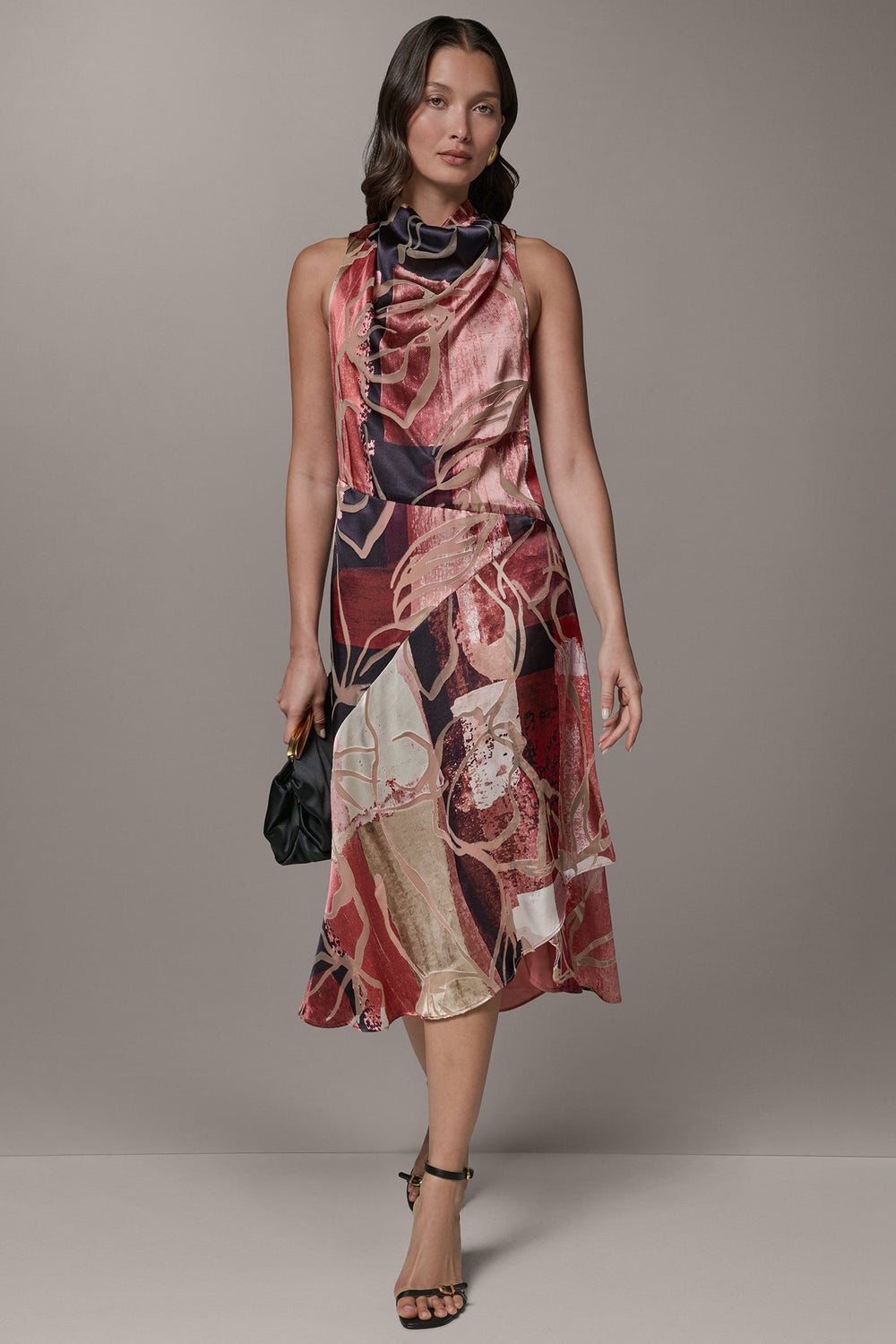 Donna Karan | SLEEVELESS COWL NECK MIDI A-LINE DRESS