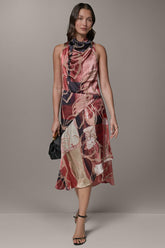 Donna Karan | SLEEVELESS COWL NECK MIDI A-LINE DRESS
