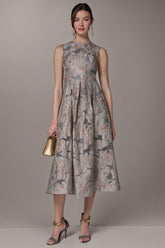 Donna Karan | SLEEVELESS FLORAL MIDI FIT AND FLARE GOWN