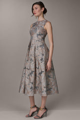 Donna Karan | SLEEVELESS FLORAL MIDI FIT AND FLARE GOWN