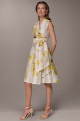 Donna Karan | FLORAL JACQUARD WRAP-EFFECT MIDI DRESS