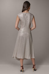 Donna Karan | CAP SLEEVE ASYMMETRIC MIDI FIT AND FLARE DRESS
