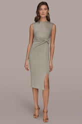 Donna Karan | SLEEVELESS CREW-NECK TWIST MIDI SHEATH DRESS