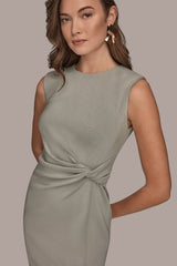 Donna Karan | SLEEVELESS CREW-NECK TWIST MIDI SHEATH DRESS
