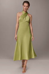 Donna Karan | SATIN MIDI A-LINE HALTER DRESS
