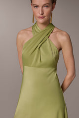 Donna Karan | SATIN MIDI A-LINE HALTER DRESS