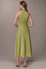 Donna Karan | SATIN MIDI A-LINE HALTER DRESS
